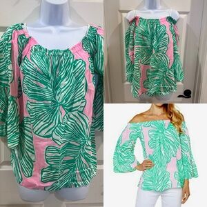 Lilly Pulitzer Nevie Off Shoulder Top Who Let the Fronds Out medium